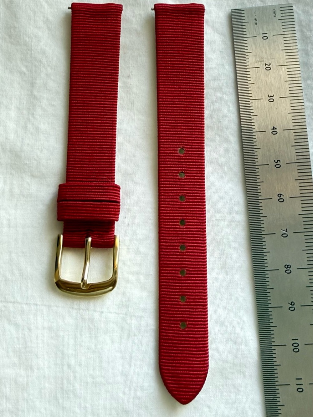 Red Woman’s Grosgrain Ribbon Watch Strap with Gold Bucklei